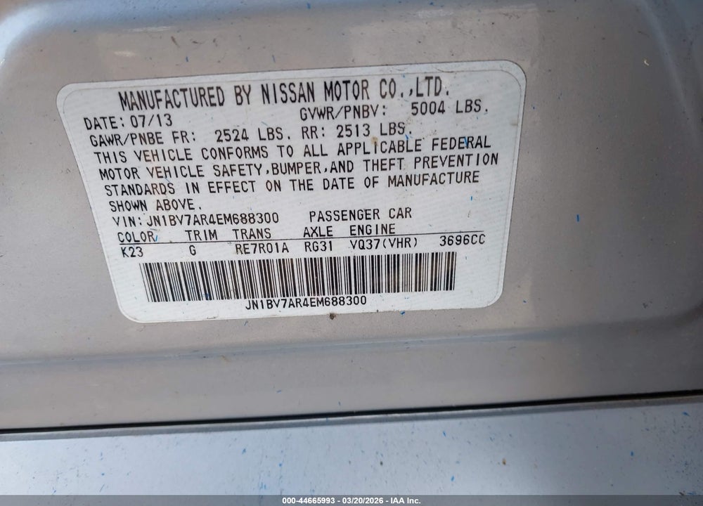 2014 INFINITI Q50 PREMIUM VIN: JN1BV7AR4EM688300
