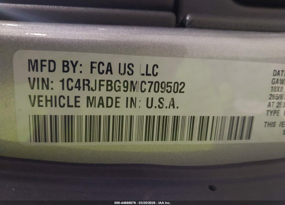 2021 JEEP GRAND CHEROKEE LIMITED 4X4 VIN: 1C4RJFBG9MC709502