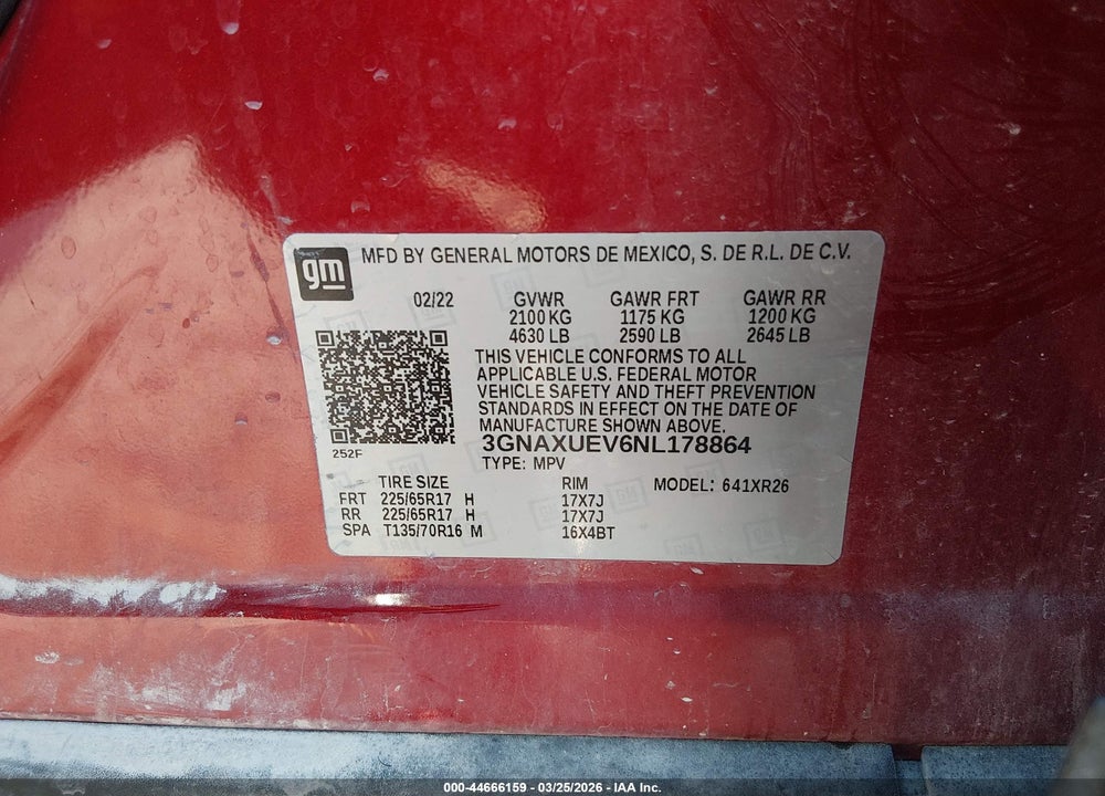 2022 CHEVROLET EQUINOX AWD LT VIN: 3GNAXUEV6NL178864