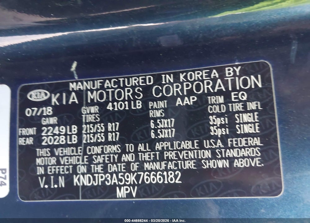 2019 KIA SOUL VIN: KNDJP3A59K7666182