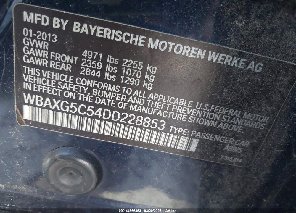 2013 BMW 528I VIN: WBAXG5C54DD228853
