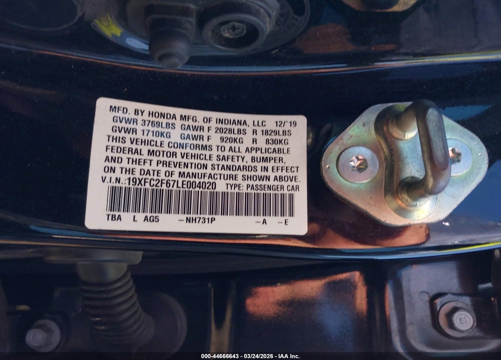 2020 HONDA CIVIC LX VIN: 19XFC2F67LE004020