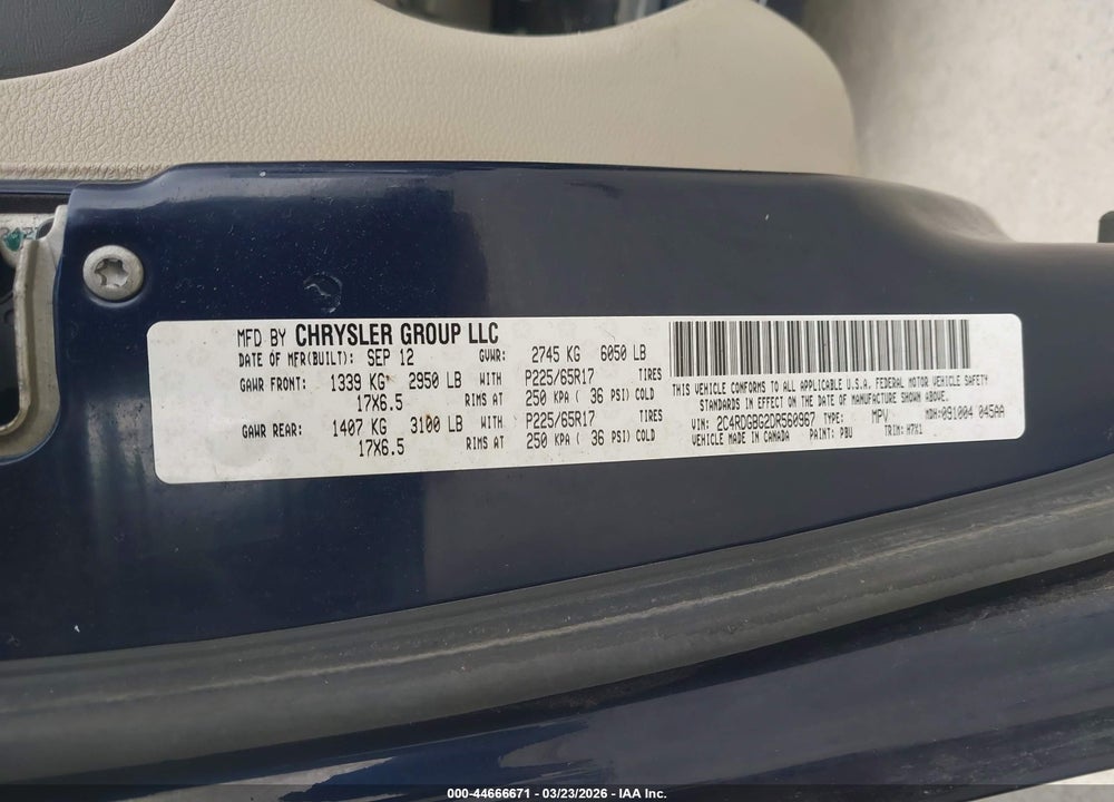2013 DODGE GRAND CARAVAN SE VIN: 2C4RDGBG2DR560967
