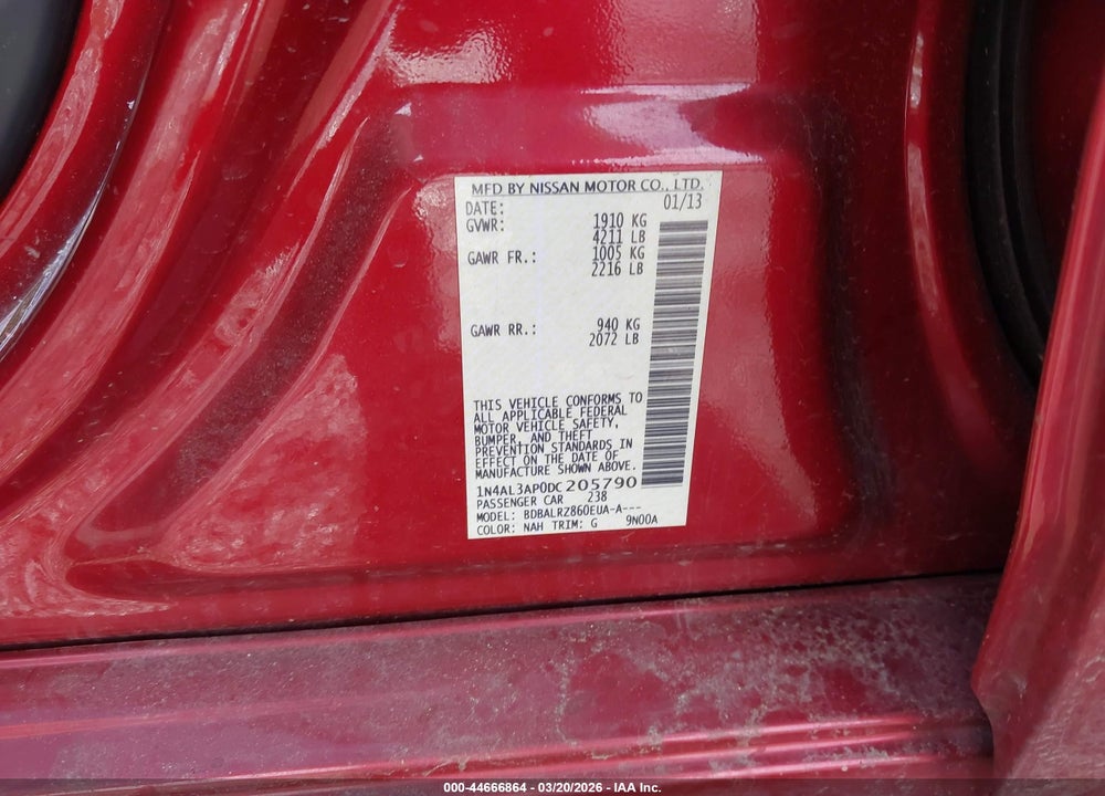 2013 NISSAN ALTIMA 2.5 S VIN: 1N4AL3AP0DC205790