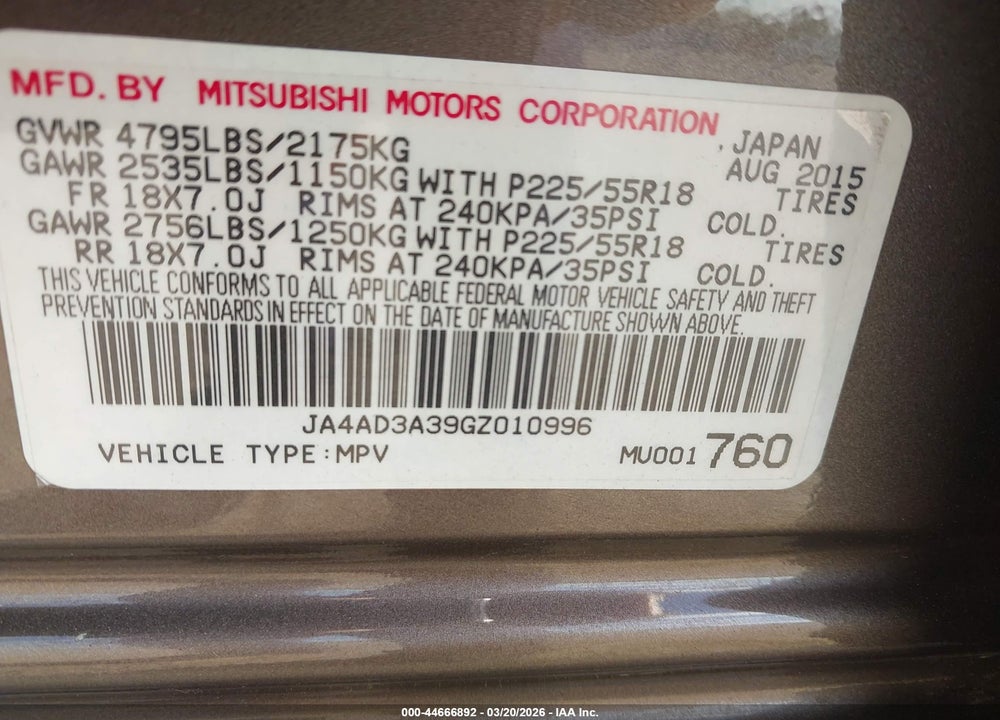 2016 MITSUBISHI OUTLANDER SEL VIN: JA4AD3A39GZ010996