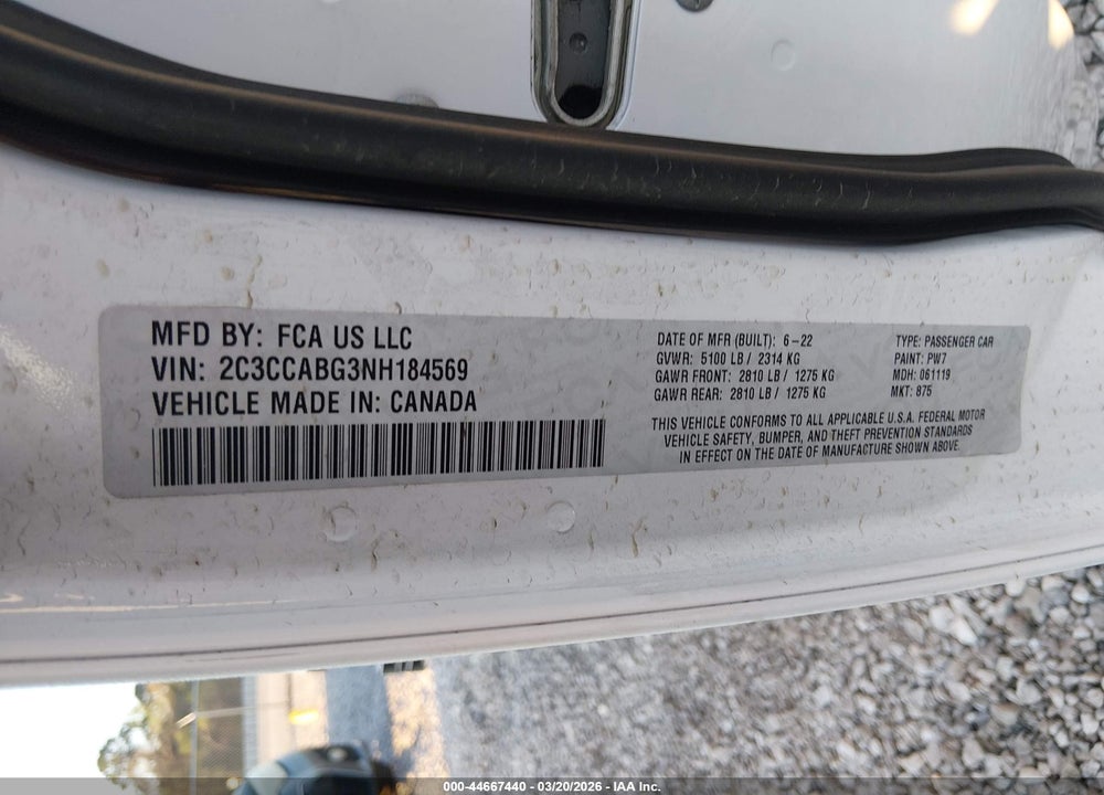 2022 CHRYSLER 300 S VIN: 2C3CCABG3NH184569