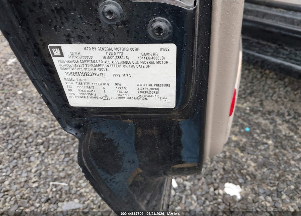 2002 GMC YUKON DENALI VIN: 1GKEK63U22J225717