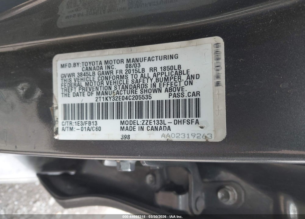 2004 TOYOTA MATRIX XRS VIN: 2T1KY32E04C205535