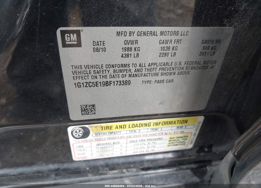 2011 CHEVROLET MALIBU 1LT VIN: 1G1ZC5E19BF173389