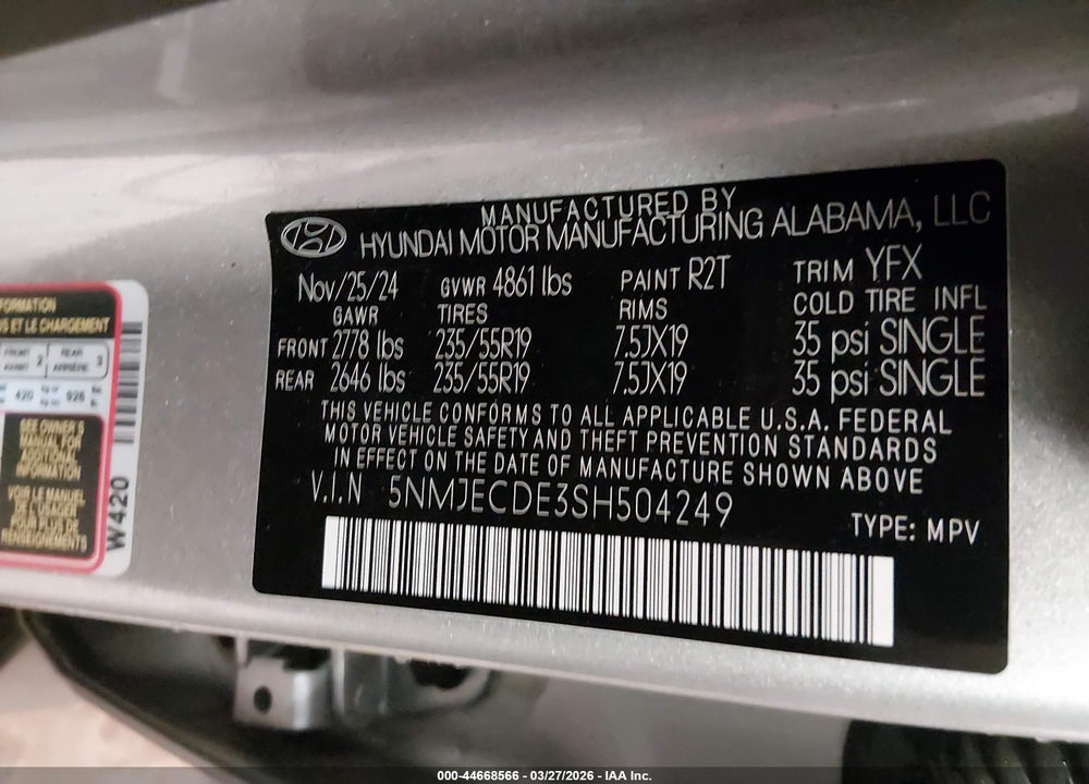 2025 HYUNDAI TUCSON LIMITED VIN: 5NMJECDE3SH504249