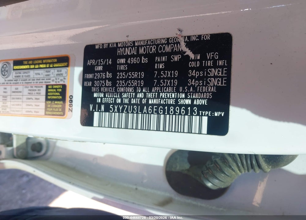 2014 HYUNDAI SANTA FE SPORT 2.0L TURBO VIN: 5XYZU3LA6EG189613