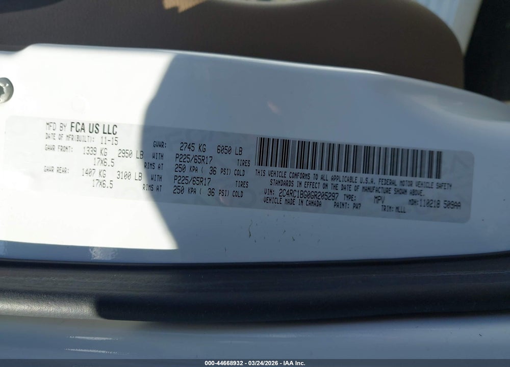 2016 CHRYSLER TOWN & COUNTRY TOURING VIN: 2C4RC1BG0GR205297