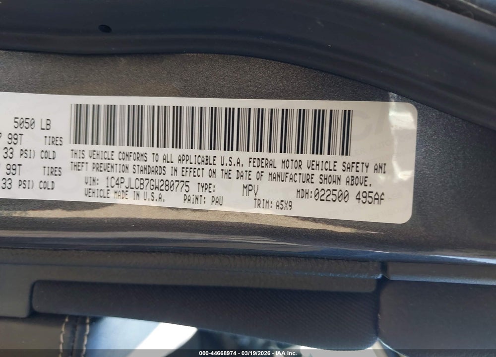 2016 JEEP CHEROKEE LATITUDE VIN: 1C4PJLCB7GW280775