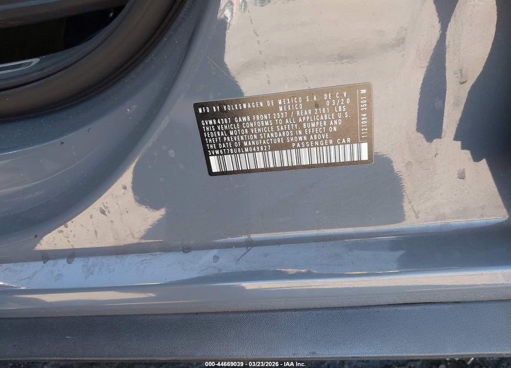2020 VOLKSWAGEN JETTA GLI 2.0T AUTOBAHN/2.0T S VIN: 3VW6T7BU8LM049827
