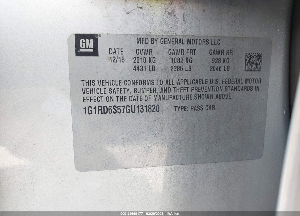 2016 CHEVROLET VOLT PREMIER VIN: 1G1RD6S57GU131820