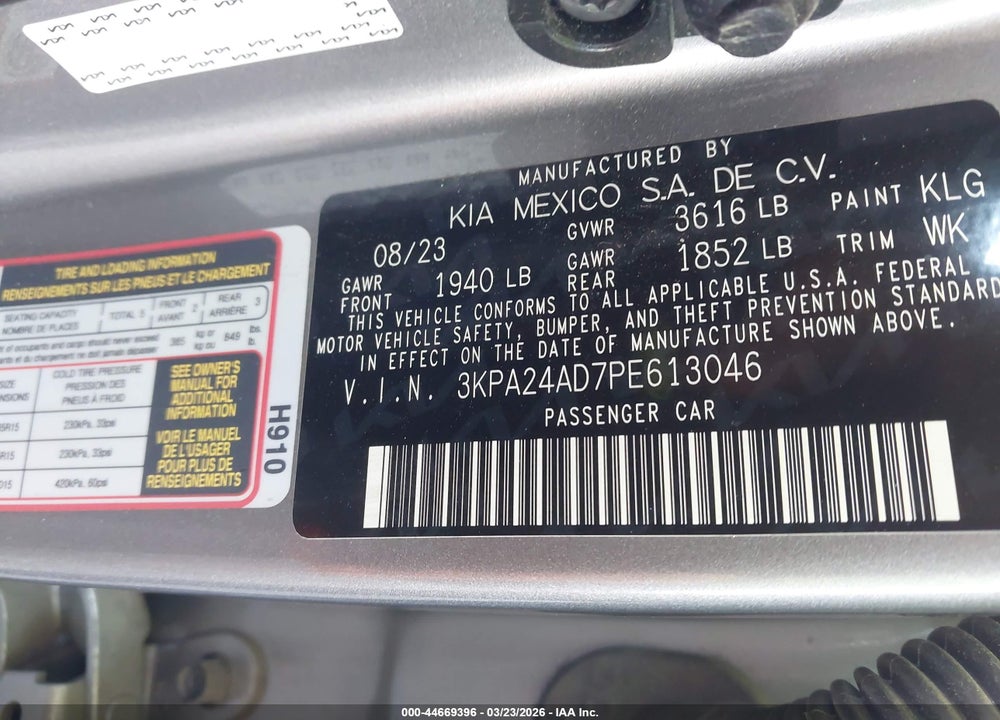 2023 KIA RIO S VIN: 3KPA24AD7PE613046