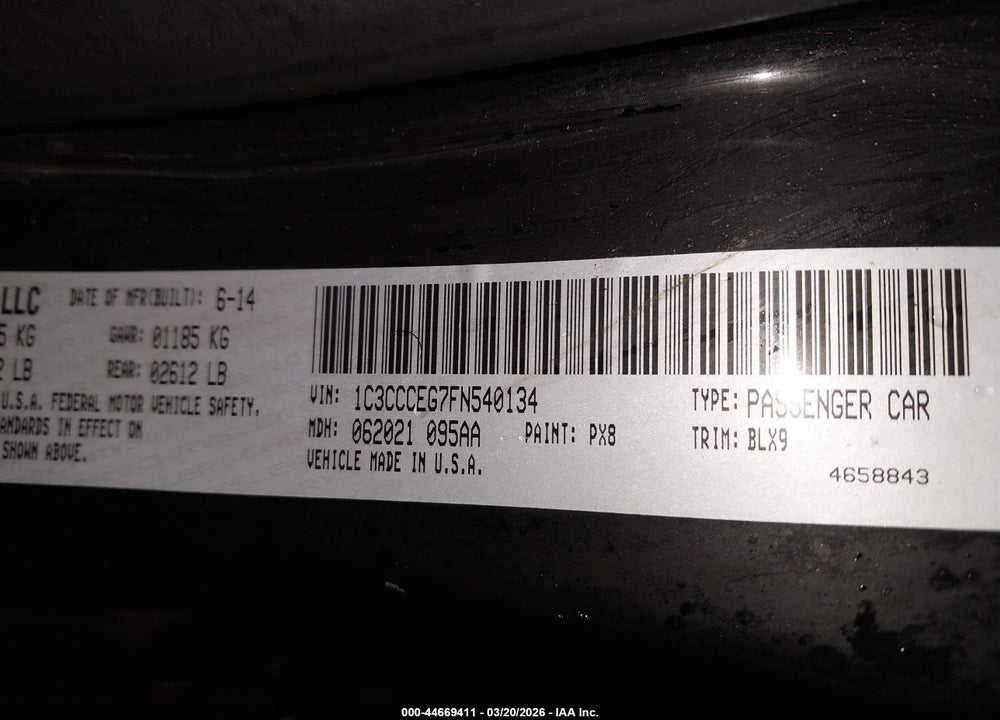 2015 CHRYSLER 200 C VIN: 1C3CCCEG7FN540134
