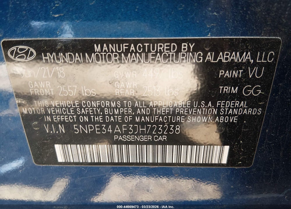 2018 HYUNDAI SONATA SEL+ VIN: 5NPE34AF3JH723238