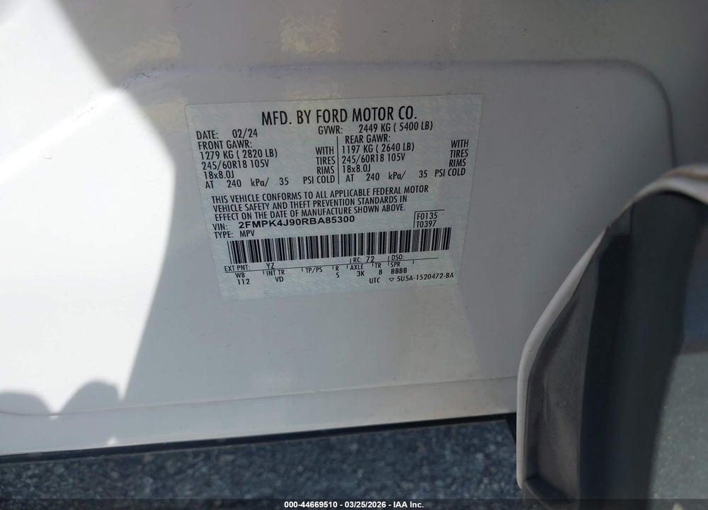 2024 FORD EDGE SEL VIN: 2FMPK4J90RBA85300
