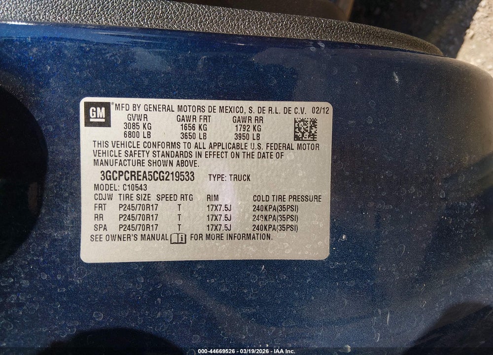 2012 CHEVROLET SILVERADO 1500 LS VIN: 3GCPCREA5CG219533