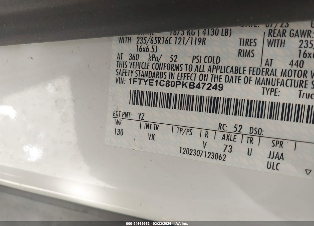 2023 FORD TRANSIT-150 VIN: 1FTYE1C80PKB47249
