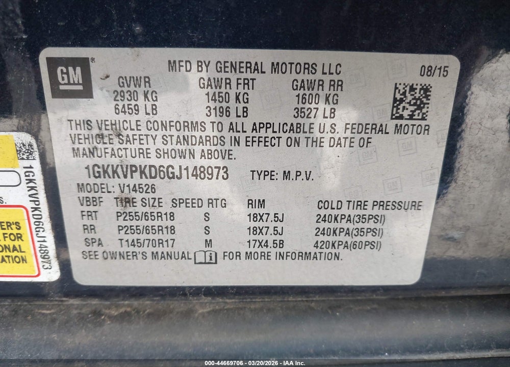 2016 GMC ACADIA SLE-2 VIN: 1GKKVPKD6GJ148973