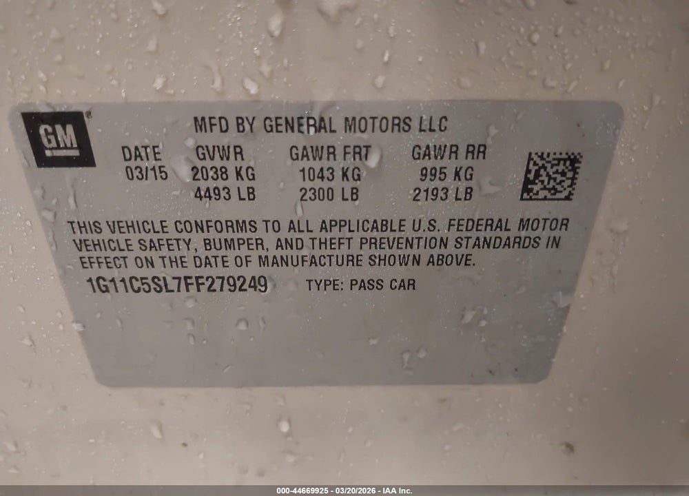 2015 CHEVROLET MALIBU 1LT VIN: 1G11C5SL7FF279249