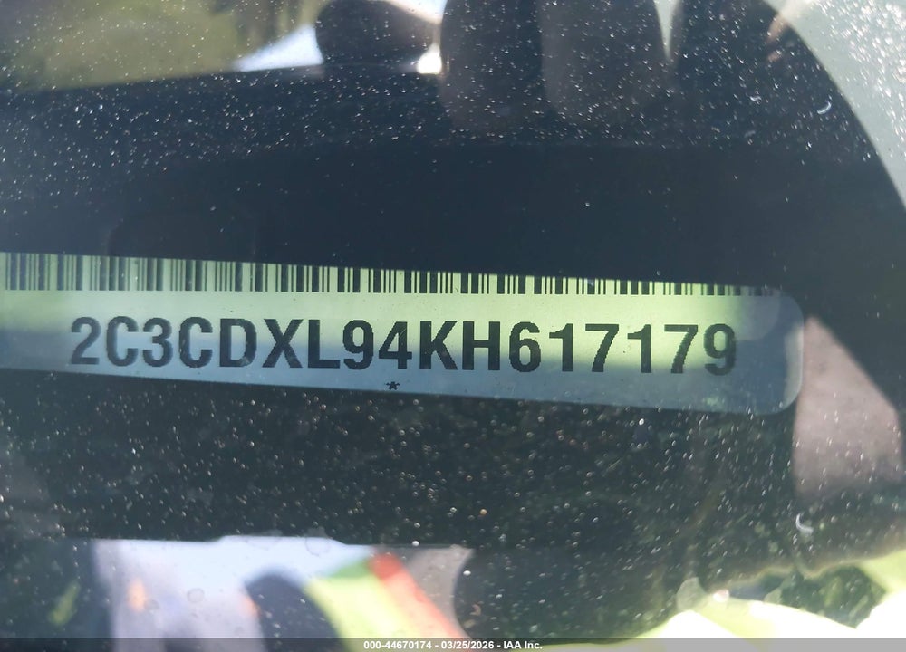2019 DODGE CHARGER SRT HELLCAT RWD VIN: 2C3CDXL94KH617179
