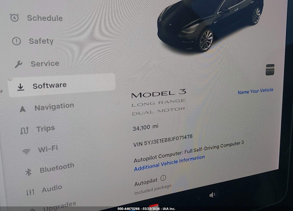 2018 TESLA MODEL 3 LONG RANGE/PERFORMANCE VIN: 5YJ3E1EB8JF071478