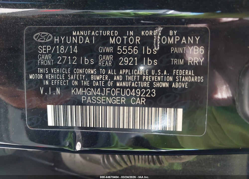 2015 HYUNDAI GENESIS 5.0 VIN: KMHGN4JF0FU049223