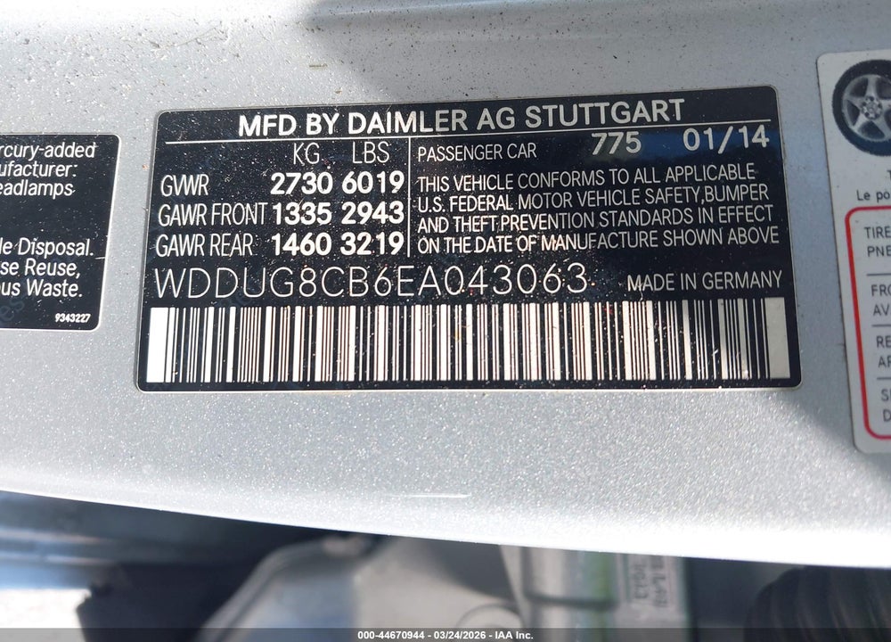 2014 MERCEDES-BENZ S 550 VIN: WDDUG8CB6EA043063
