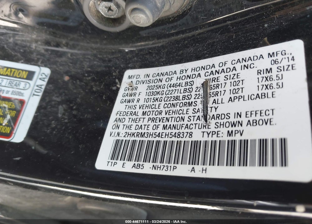 2014 HONDA CR-V EX VIN: 2HKRM3H54EH548378