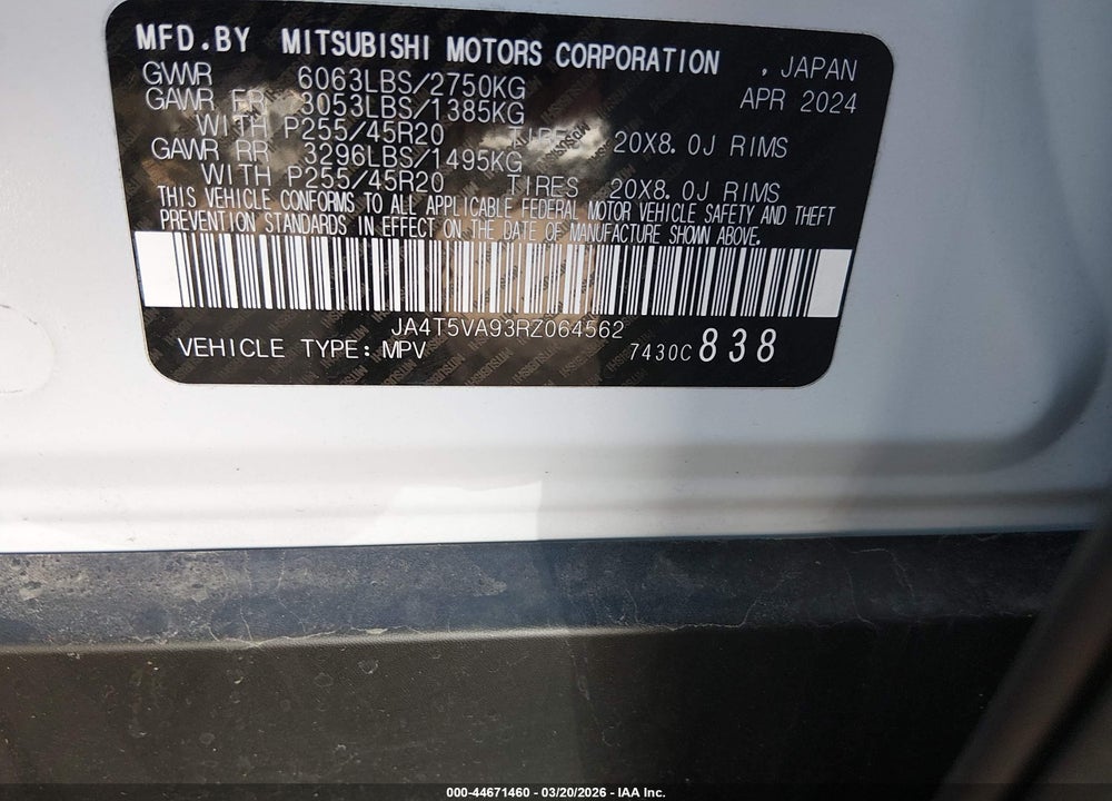 2024 MITSUBISHI OUTLANDER PHEV SE RALLIART/SE S-AWC VIN: JA4T5VA93RZ064562