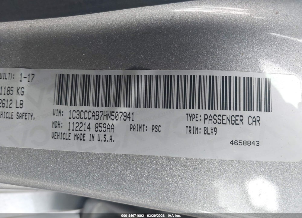 2017 CHRYSLER 200 LIMITED PLATINUM VIN: 1C3CCCAB7HN507941