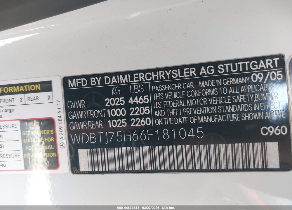 2006 MERCEDES-BENZ CLK 500 VIN: WDBTJ75H66F181045