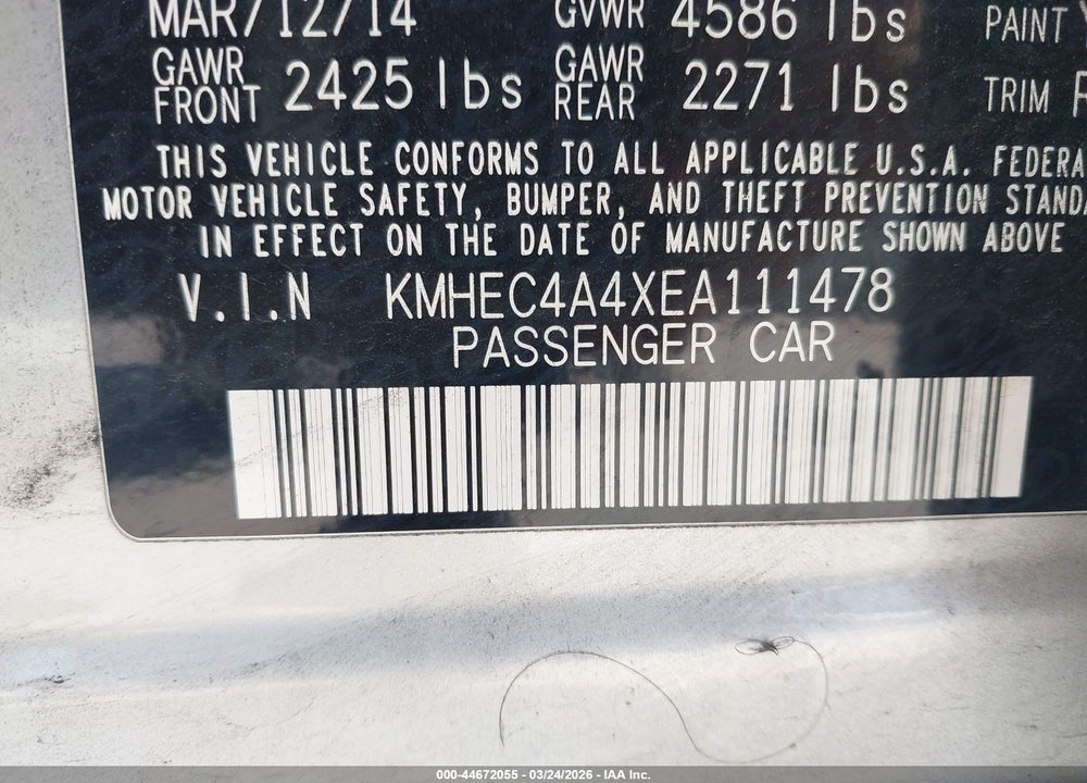 2014 HYUNDAI SONATA HYBRID LIMITED VIN: KMHEC4A4XEA111478