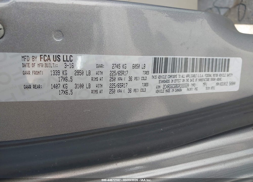 2016 DODGE GRAND CARAVAN SXT VIN: 2C4RDGCG8GR333320