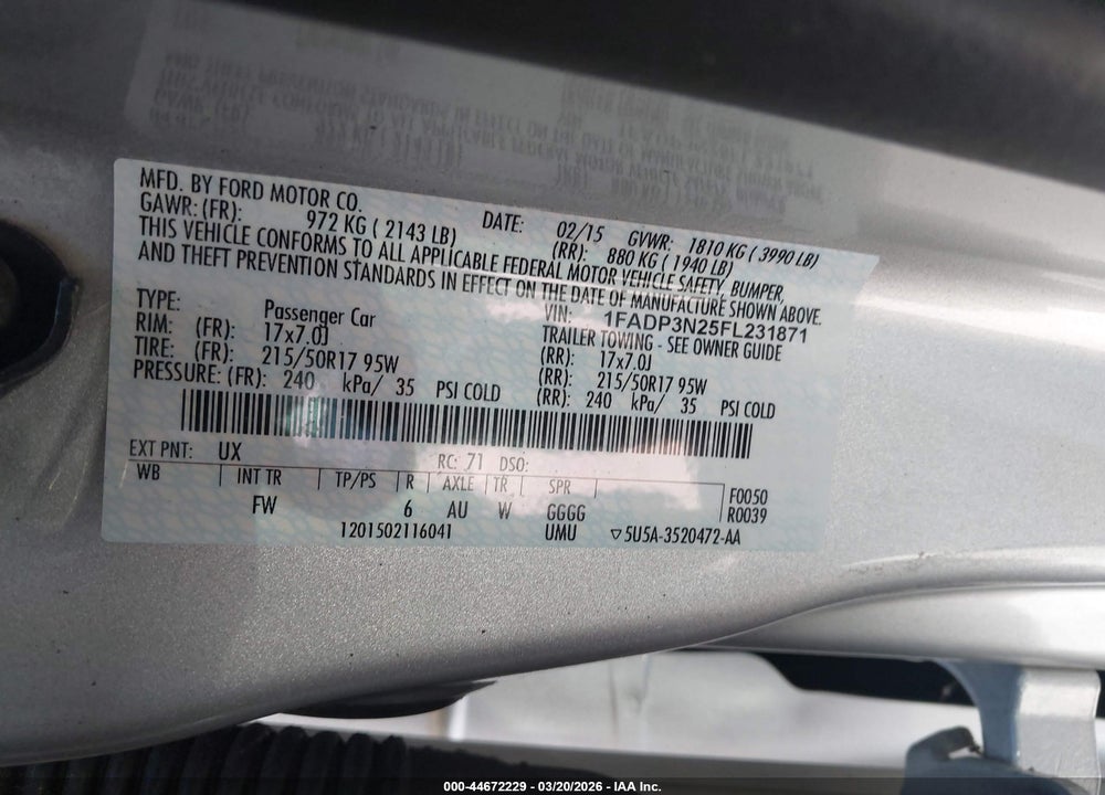 2015 FORD FOCUS TITANIUM VIN: 1FADP3N25FL231871