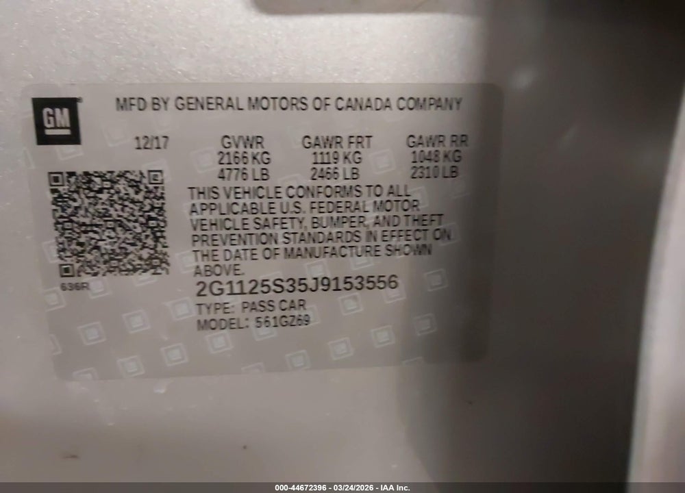 2018 CHEVROLET IMPALA 2LZ VIN: 2G1125S35J9153556