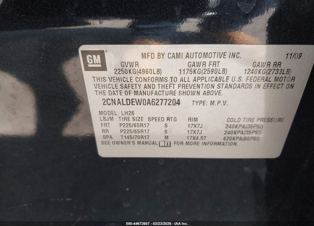 2010 CHEVROLET EQUINOX LT VIN: 2CNALDEW0A6277204