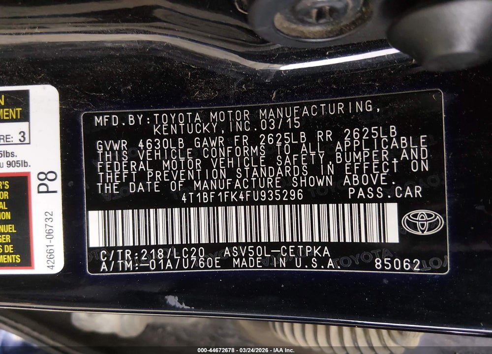 2015 TOYOTA CAMRY XSE VIN: 4T1BF1FK4FU935296