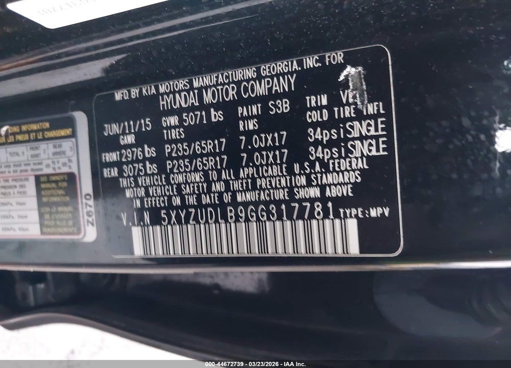 2016 HYUNDAI SANTA FE SPORT 2.4L VIN: 5XYZUDLB9GG317781
