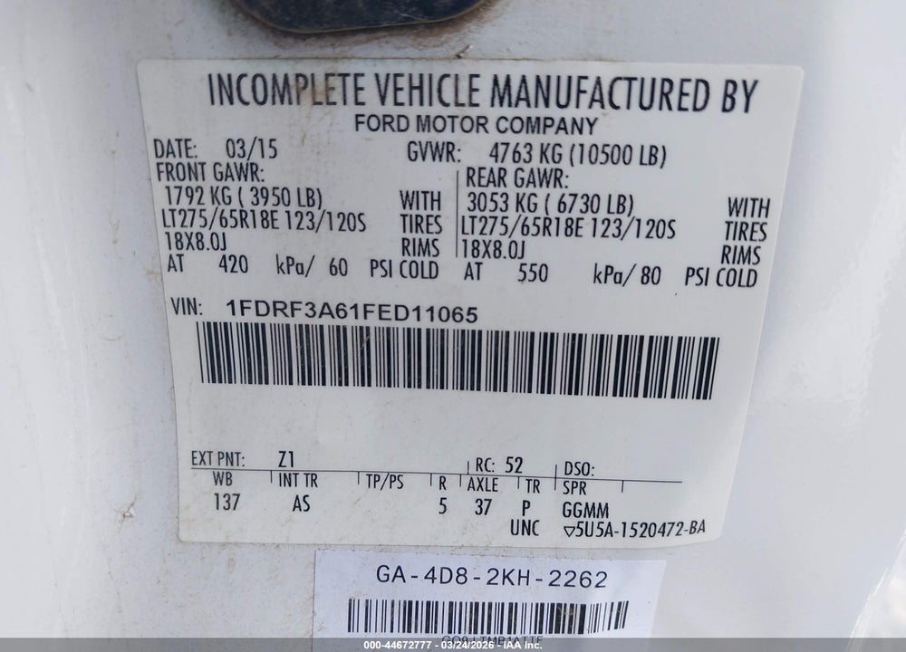 2015 FORD F-350 XL VIN: 1FDRF3A61FED11065