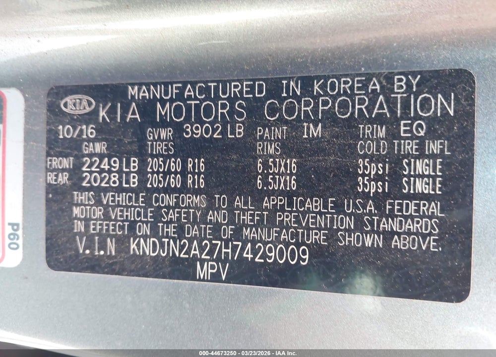 2017 KIA SOUL VIN: KNDJN2A27H7429009