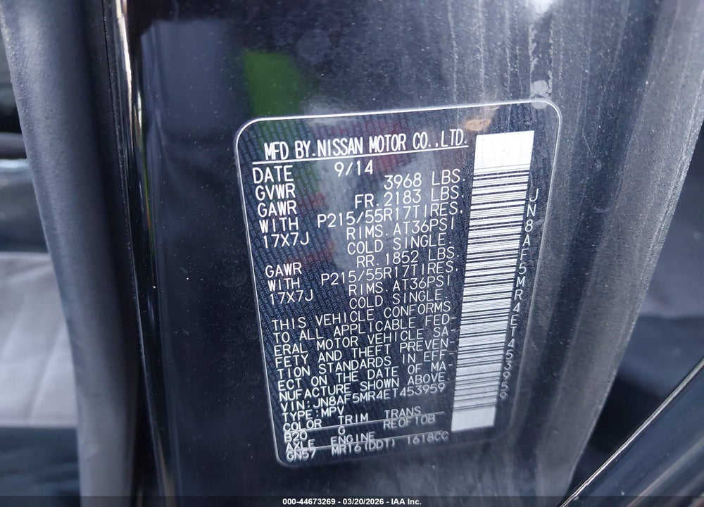 2014 NISSAN JUKE S VIN: JN8AF5MR4ET453959