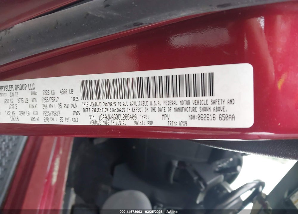 2012 JEEP WRANGLER SPORT VIN: 1C4AJWAG3CL286400