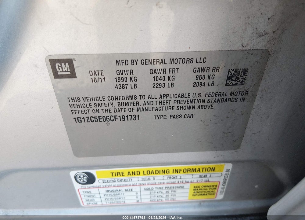 2012 CHEVROLET MALIBU 1LT VIN: 1G1ZC5E06CF191731