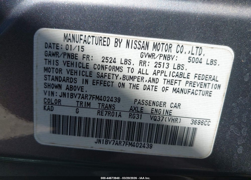 2015 INFINITI Q50 PREMIUM/SPORT VIN: JN1BV7AR7FM402439
