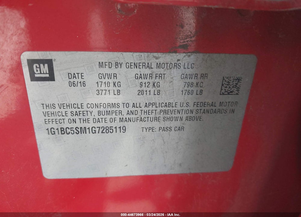 2016 CHEVROLET CRUZE LS AUTO VIN: 1G1BC5SM1G7285119