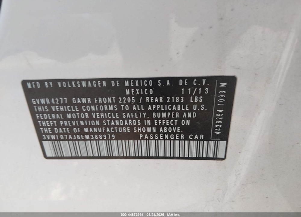 2014 VOLKSWAGEN JETTA 1.8T SEL VIN: 3VWL07AJ8EM388979